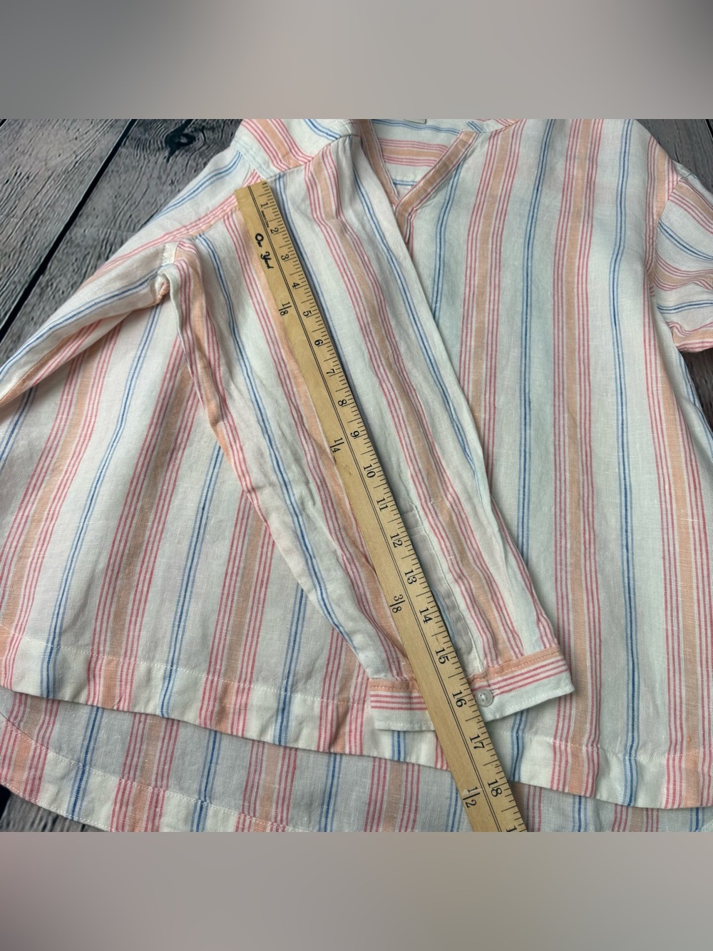 L.L. Bean 100% Linen Pastel Striped V-Neck Top Lightweight Boho Beach Vacation M - Picture 7 of 10